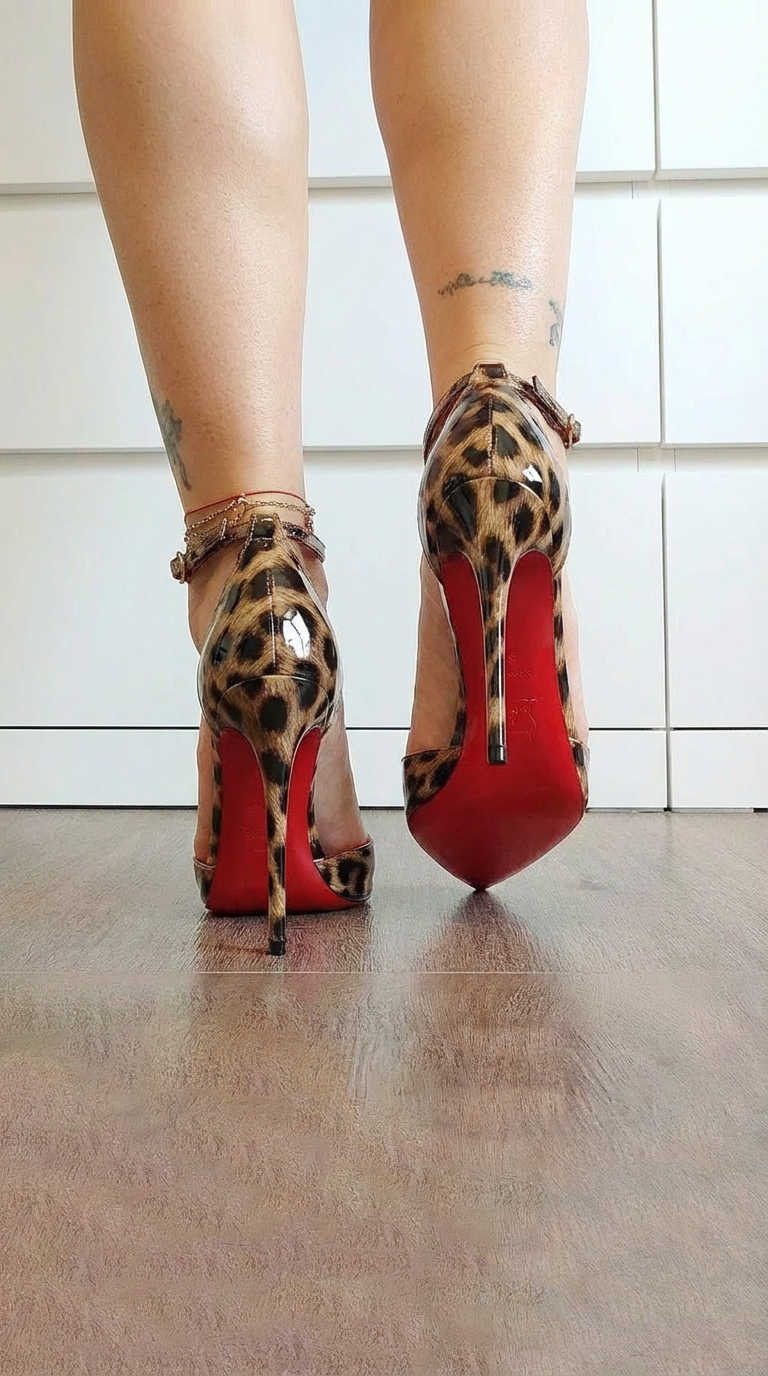 DÉCOLLETÉ CON STAMPA ANIMALIER E DETTAGLI ROSSI