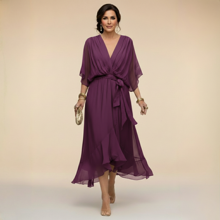 Monica - Vestito in chiffon con scollo a V