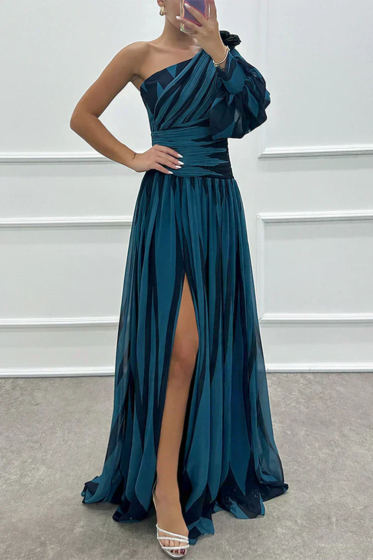 Hazel™ | Elegante Abito Maxi a Strisce con Spalla Scoperta