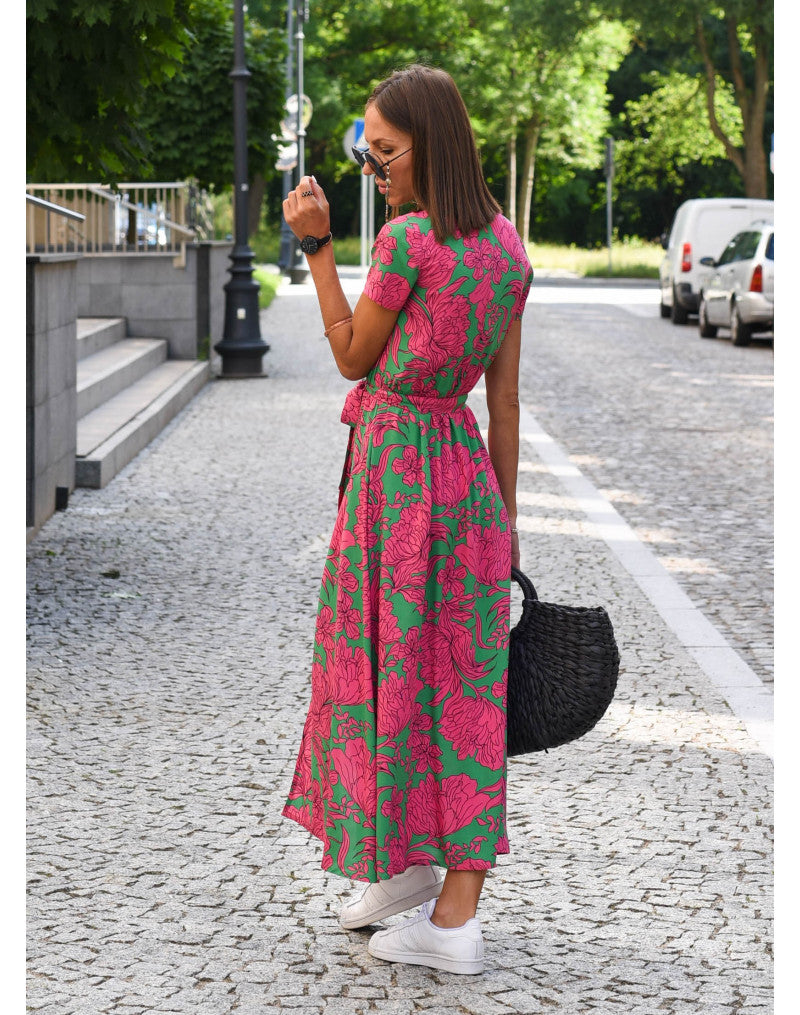 Tzahalit™ | Elegant V-Neck Floral Dress