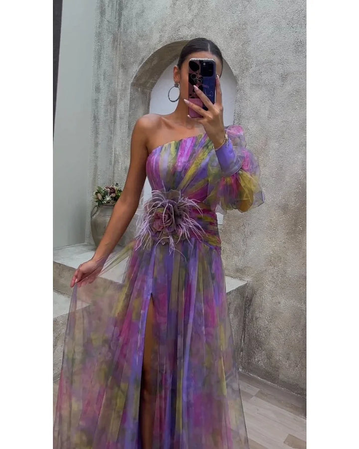 Orit™ | Asymmetric one-sleeve slit dress