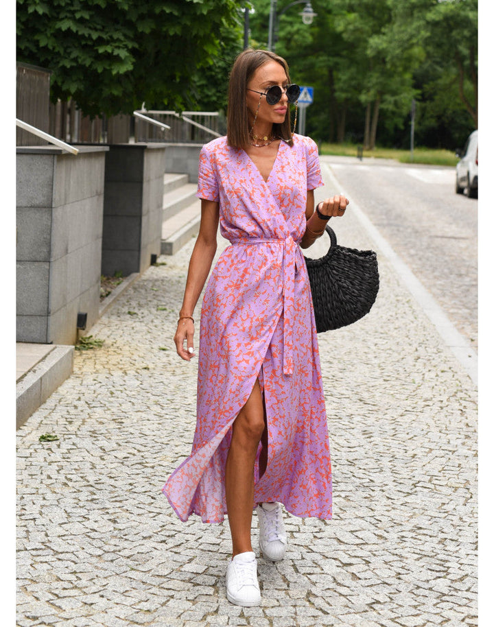 Tzahalit™ | Elegant V-Neck Floral Dress