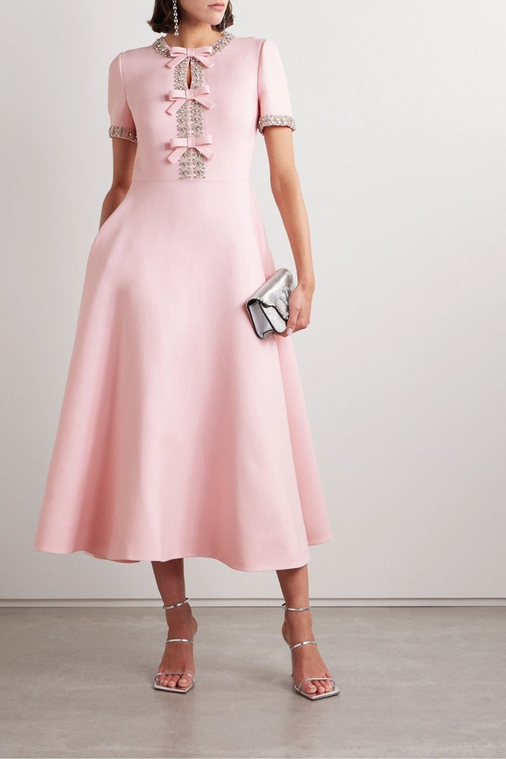 Midi Dress with Knot and Crystal Embellishments